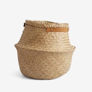 Canasto Natural con Asa de Cuero Corta