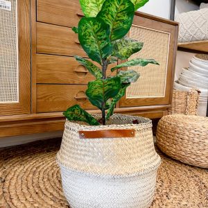 Canasto Natural con Asa de Cuero Corta con Blanco