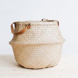 CANASTO NATURAL CON ASA DE CUERO LARGA