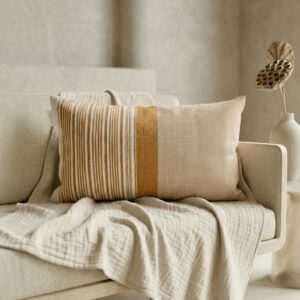 Almohadón Algodón Raya Beige y Tostado Rectangular