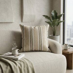 Almohadón Algodón Raya Gris Cuadrado