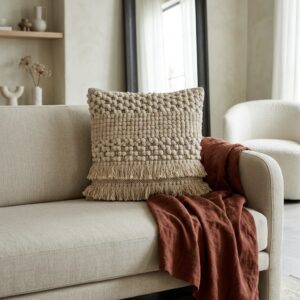 Funda Almohadón Rústico Natural Combinado pompones