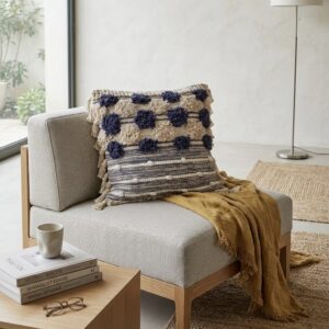 Funda Almohadón Rústico Natural con pompones azul